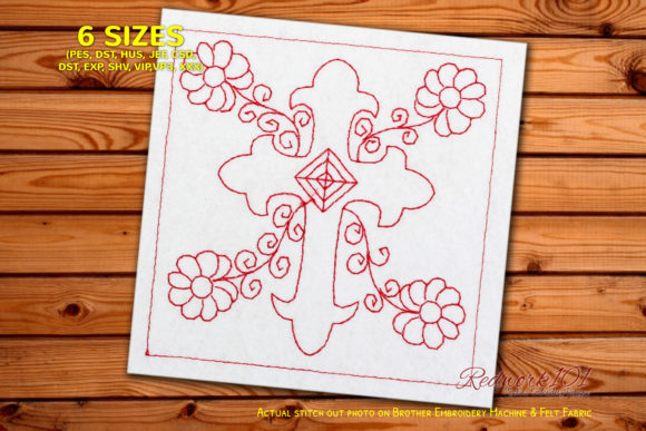 Christian Cross with Floral Design for Holiday Embroidery